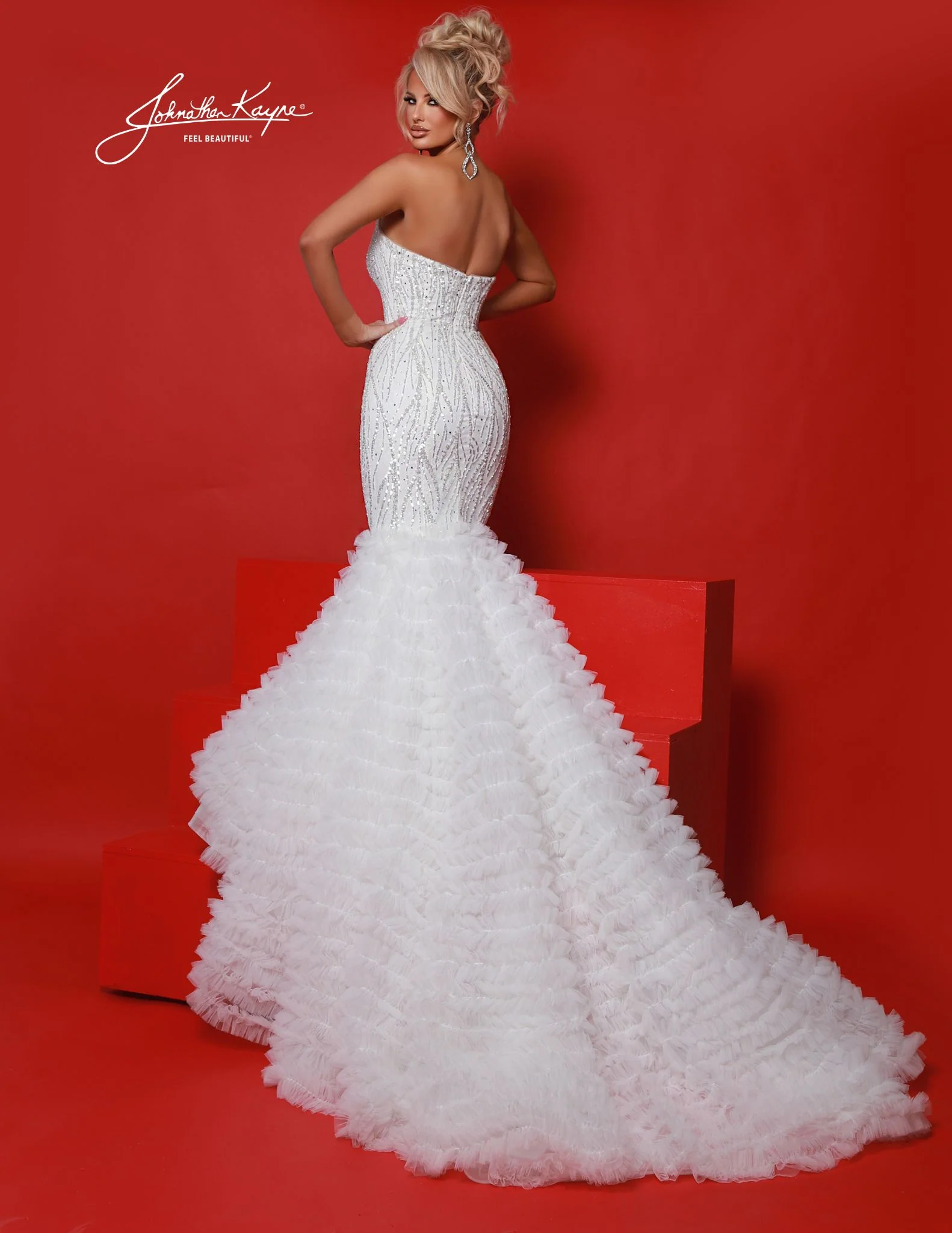 Johnathan Kayne 3165 Mermaid Dress Beaded Sequin Prom Pageant Bridal Tulle Train Scoop Neck - Image 3