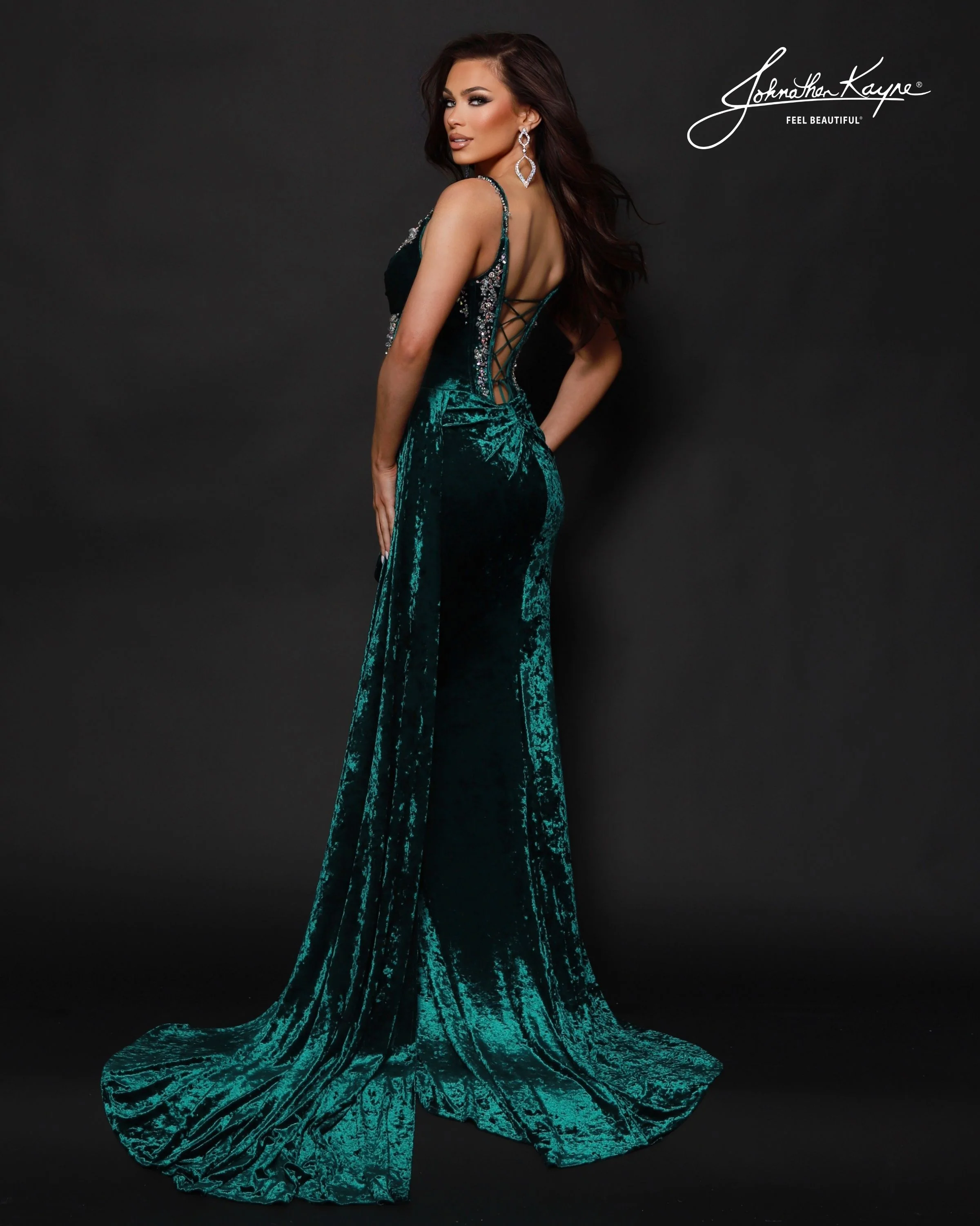 Johnathan Kayne 3213 Velvet Prom Dress Pageant Gown Corset - Image 3