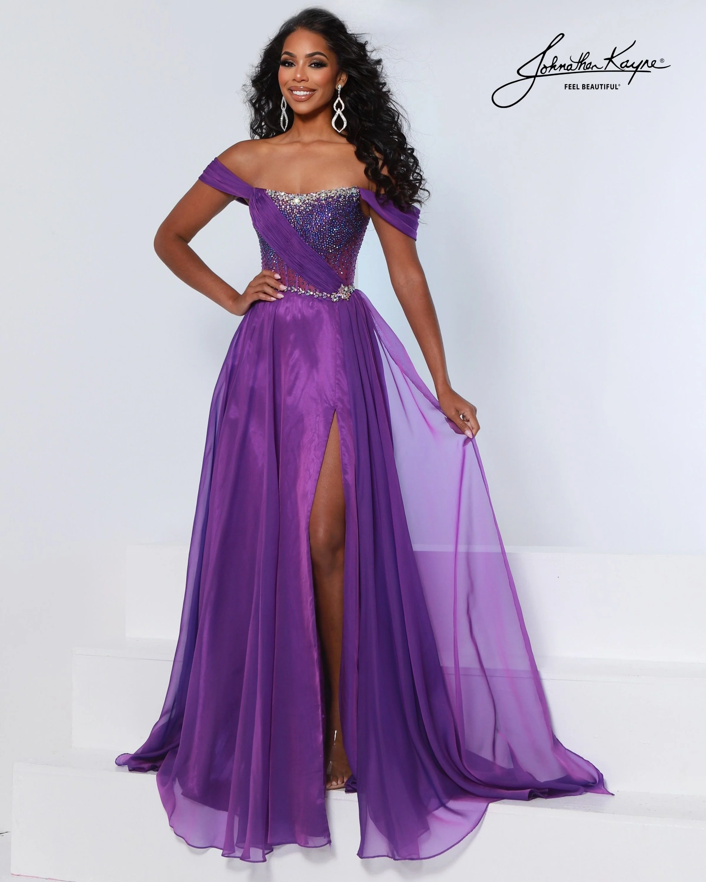 Johnathan Kayne 3217 Chiffon Pageant Dress Corset Slit Gown - Image 2