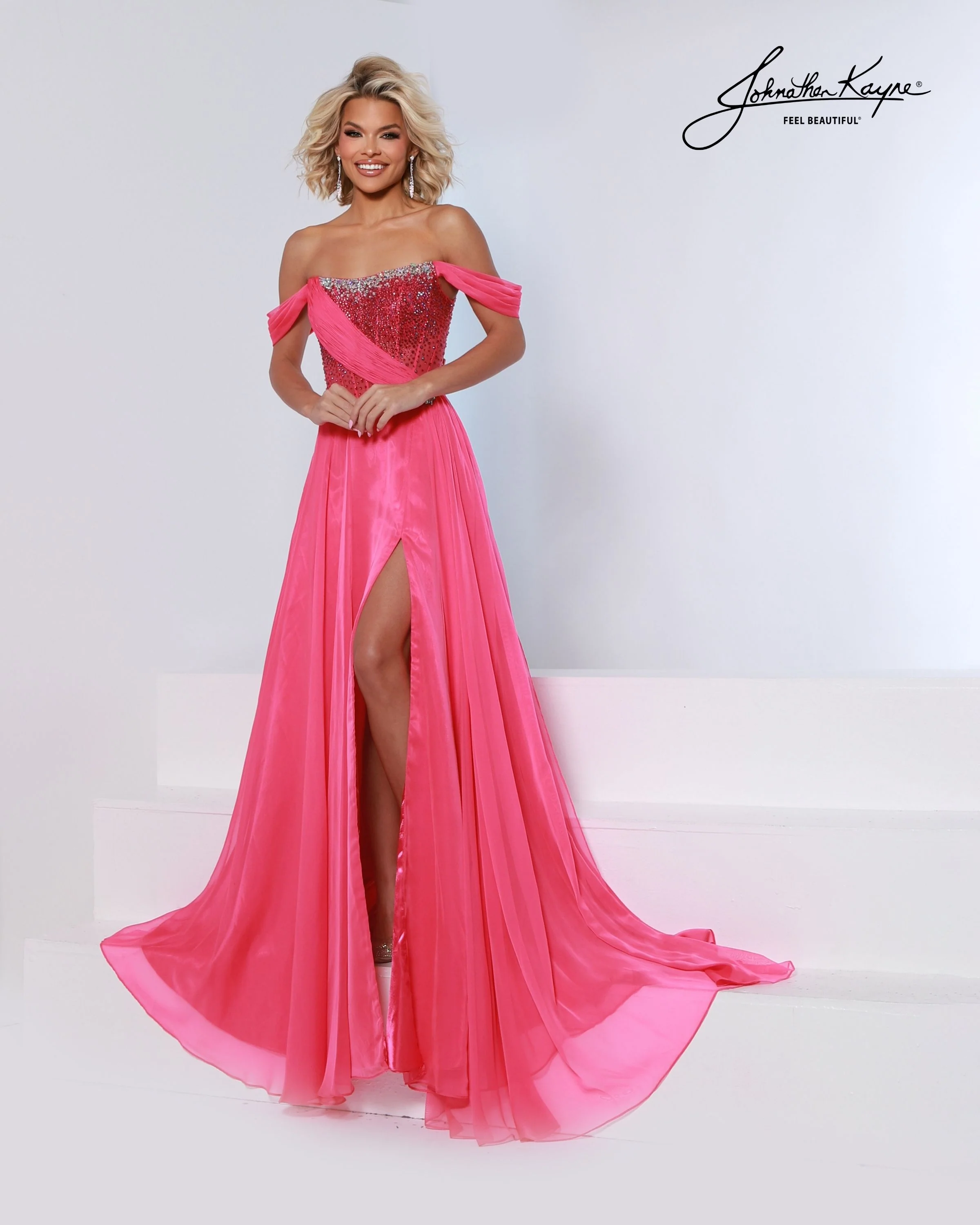Johnathan Kayne 3217 Chiffon Pageant Dress Corset Slit Gown - Image 4