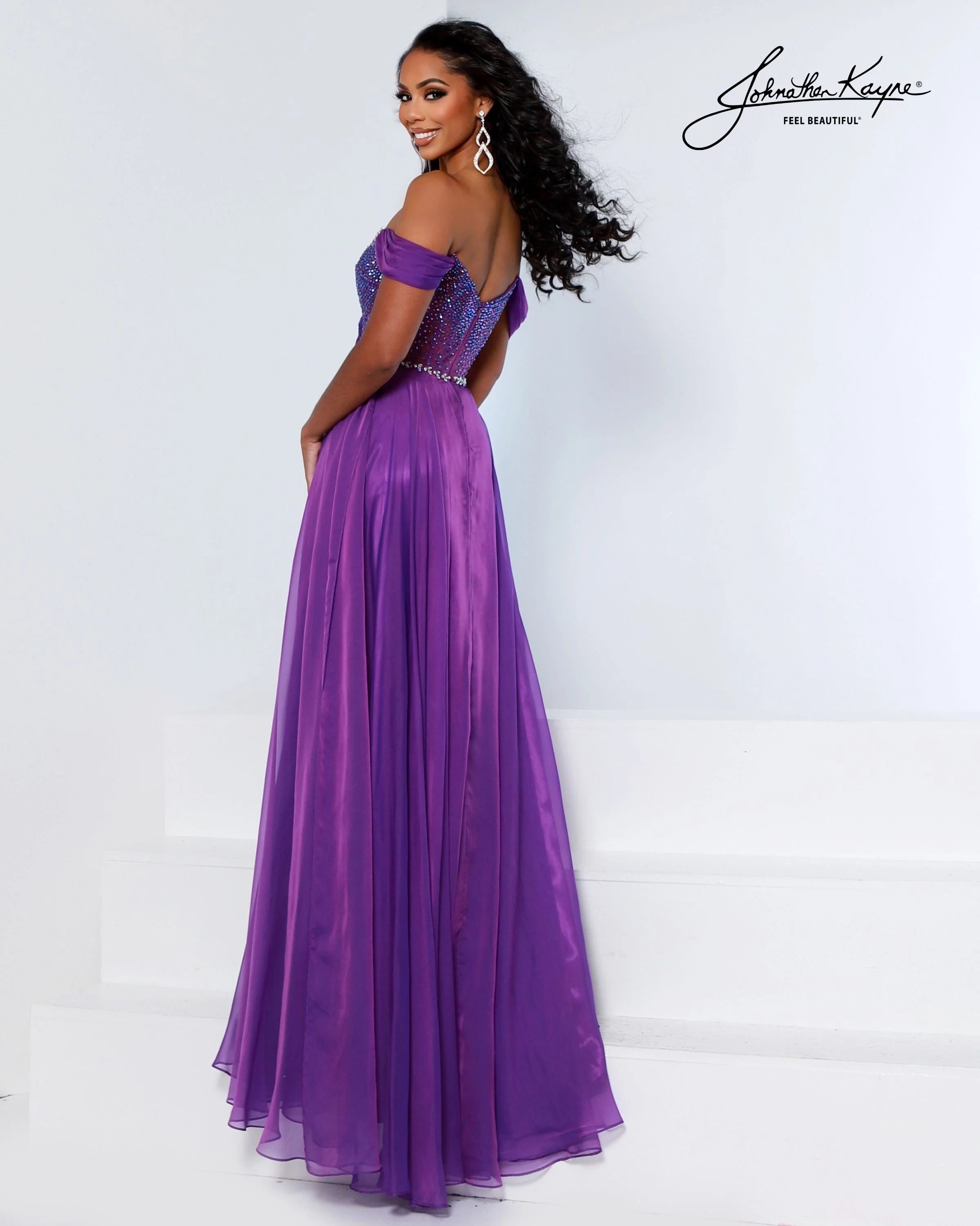 Johnathan Kayne 3217 Chiffon Pageant Dress Corset Slit Gown - Image 5