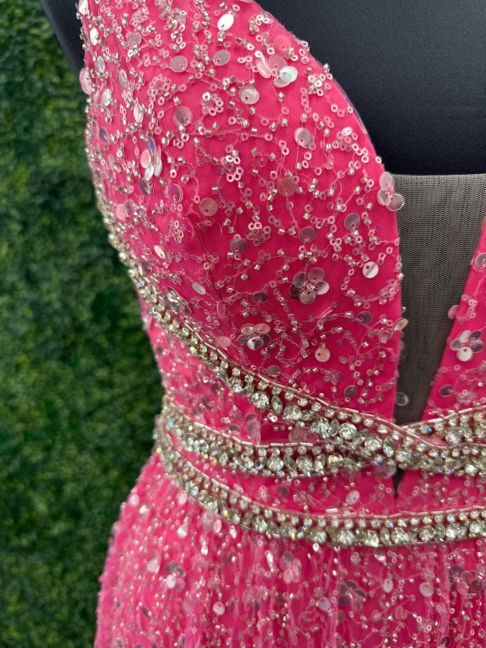 Johnathan Kayne 5400 Size 4 Pink Long Beaded Sequin A Line Crystal Formal Evening Dress Gown V Neck - Image 15