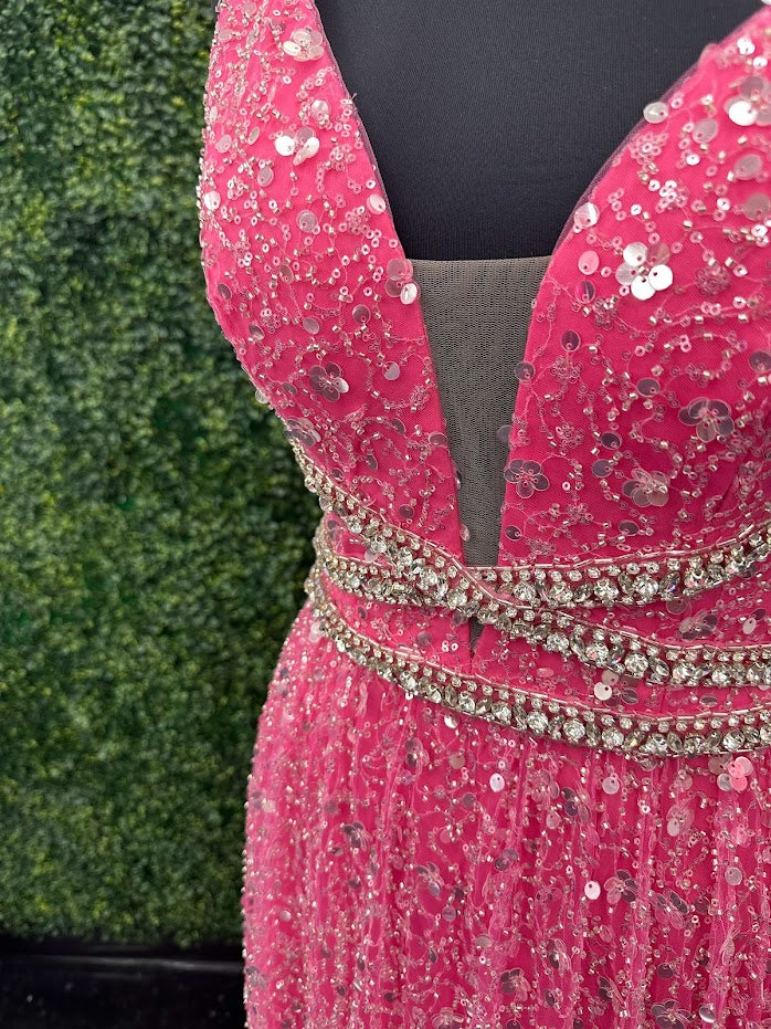 Johnathan Kayne 5400 Size 4 Pink Long Beaded Sequin A Line Crystal Formal Evening Dress Gown V Neck - Image 17