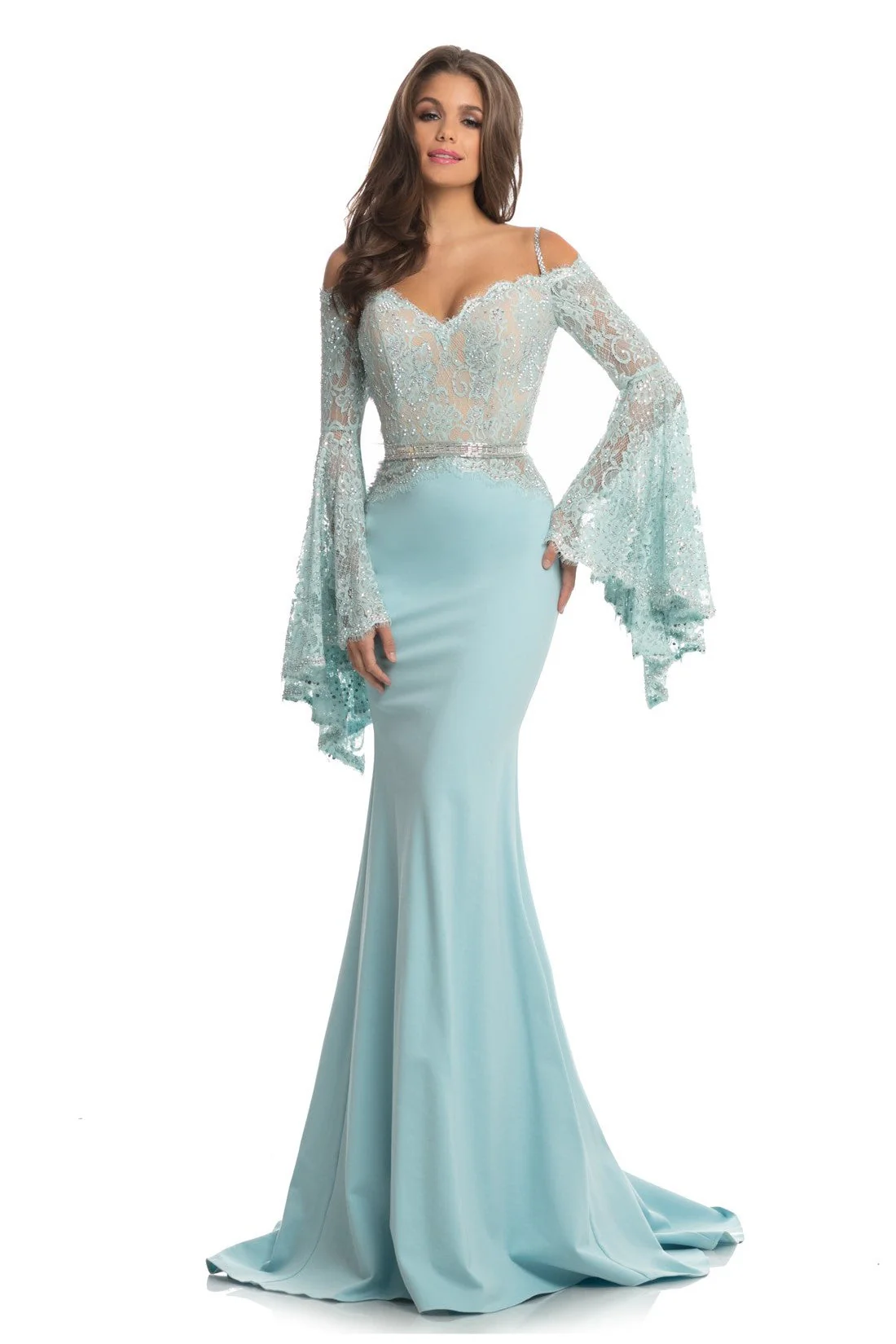 Johnathan Kayne 7244 Size 2 Pink Lace Bell Sleeve Off Shoulder Prom Dress Pageant Gown Embellished - Image 15