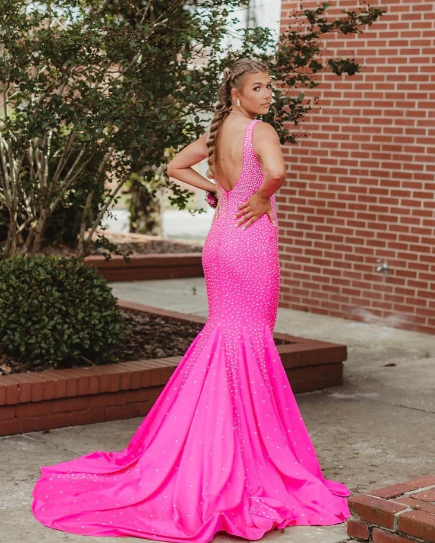 Johnathan Kayne 9213 Size 16 Barbie Pink Prom Dress Stretch Crystal Long Mermaid - Image 3