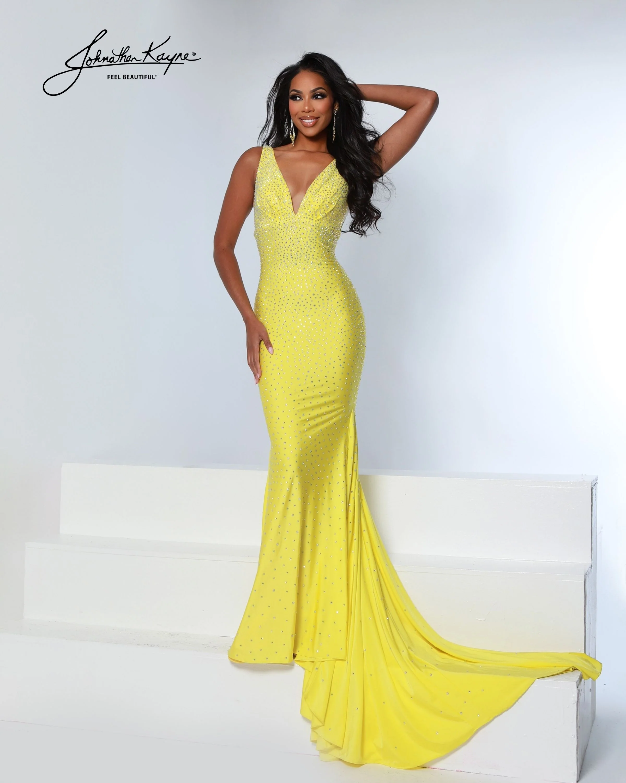 Johnathan Kayne 9213 Long Fitted Prom Dress Stretchy Evening Gown