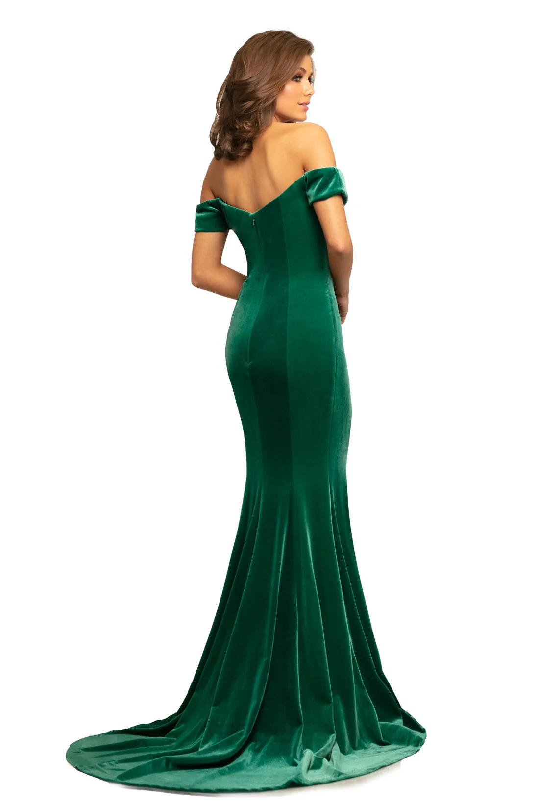 Johnathan Kayne 9227 Size 4 Plum off the shoulder velvet mermaid prom dress with train - Image 6