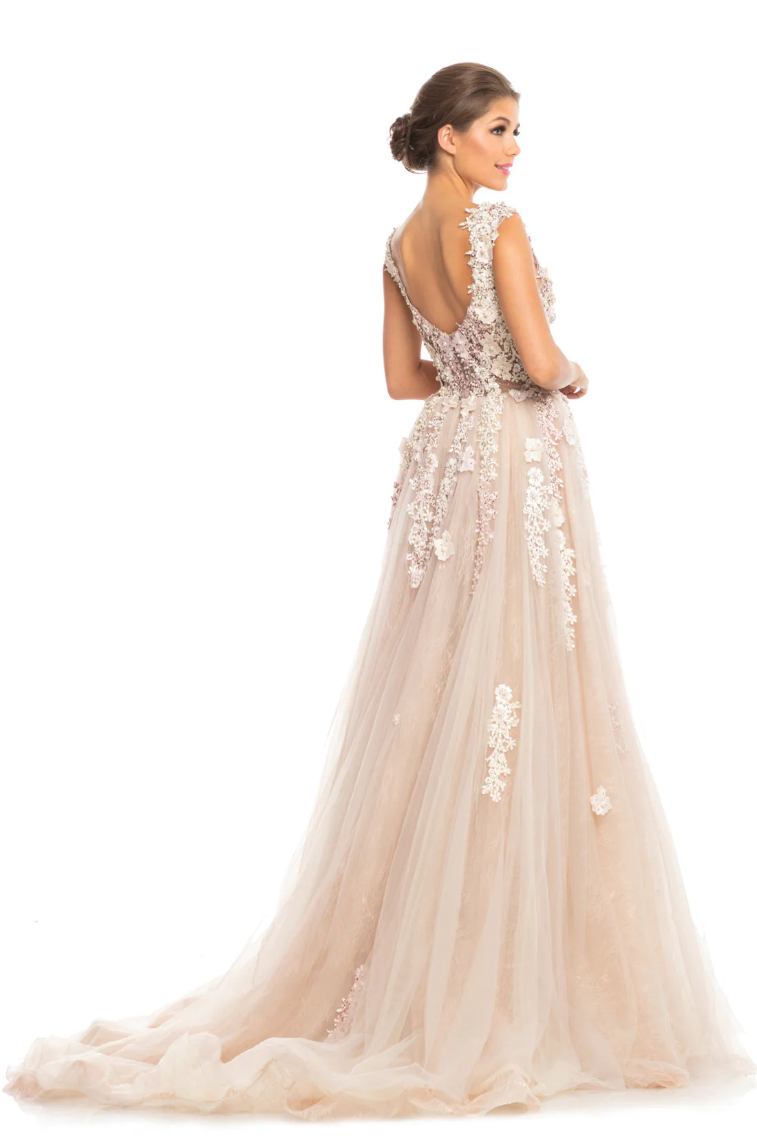 Johnathan Kayne Bridal B105 Size 0, 4, 6, 16 Blush 3D Flower Lace Bridal Gown Overskirt Wedding  Dress High Neck - Image 2