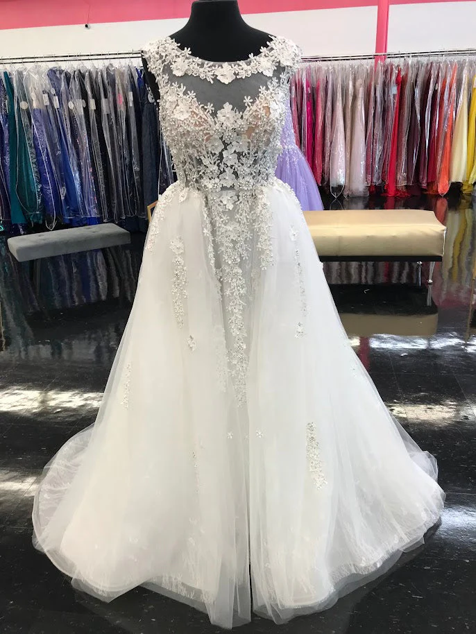 Johnathan Kayne Bridal B105 Size 0, 4, 6, 16 Blush 3D Flower Lace Bridal Gown Overskirt Wedding  Dress High Neck - Image 3