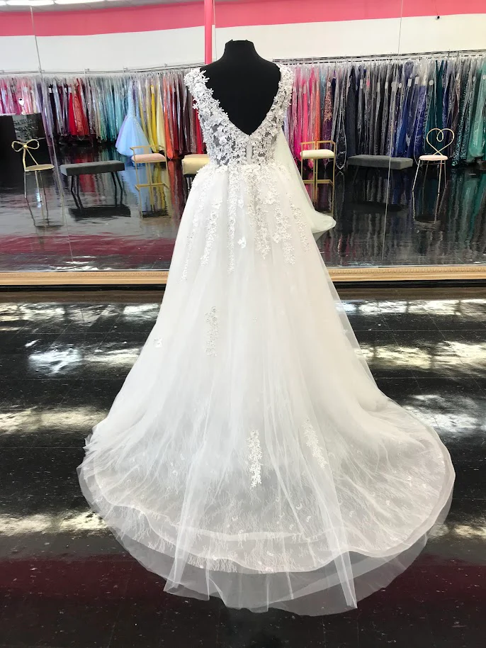 Johnathan Kayne Bridal B105 Size 10 Flower Lace Bridal Gown Overskirt Wedding  Dress High Neck - Image 2