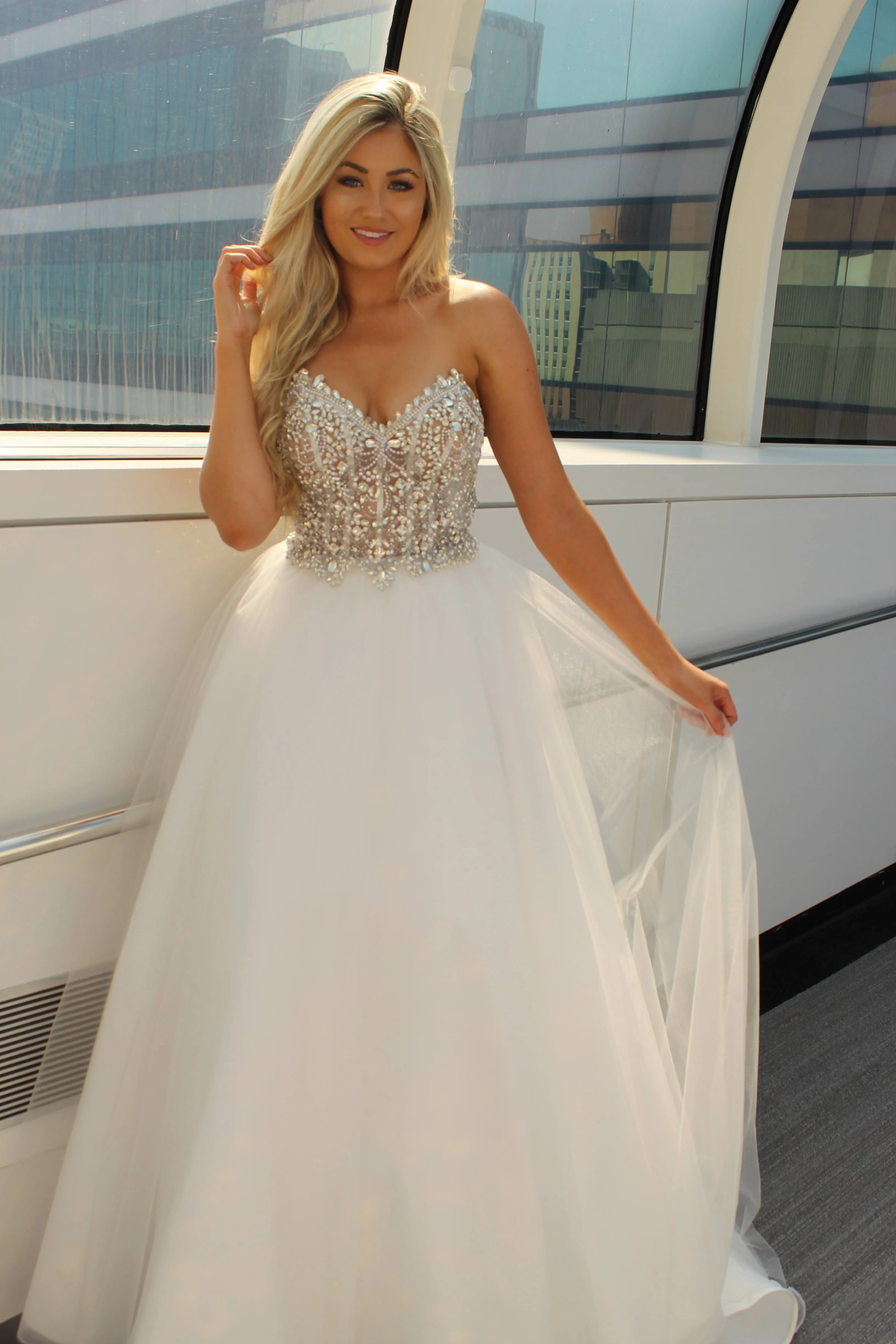 Johnathan Kayne Bridal B200 Size 16 Sheer Crystal A Line Ballgown Wedding Dress Bridal Gown Tulle - Image 3