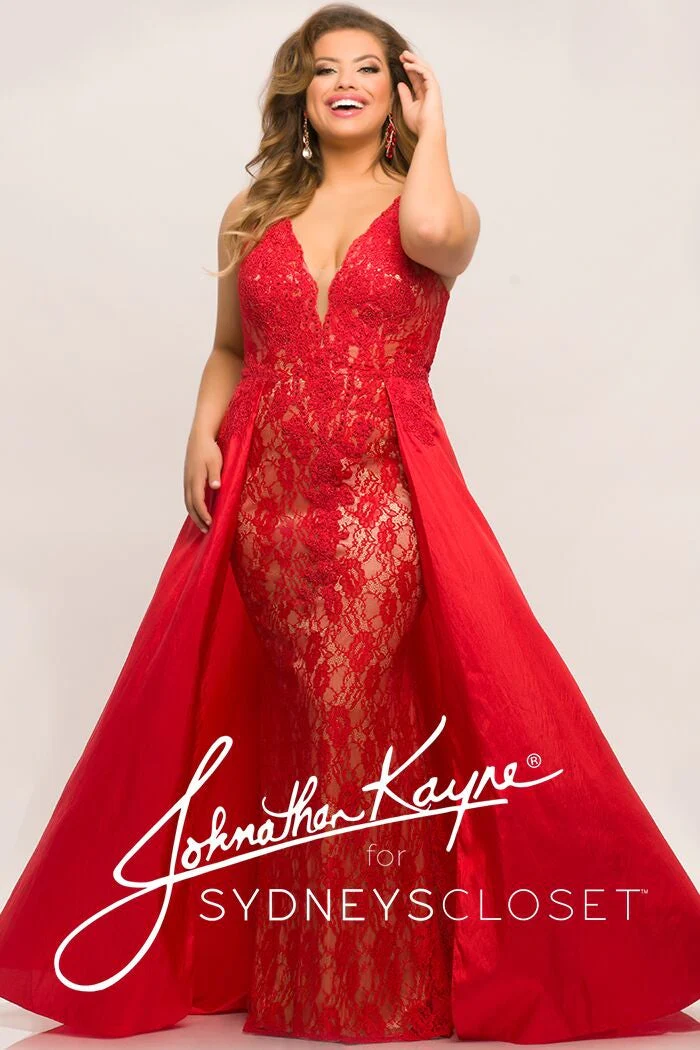 Johnathan Kayne Sydney's Closet JK2016 Size 18 & 24 Fuchsia lace prom dress with overskirt - Image 10