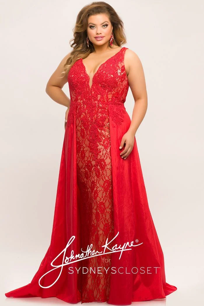 Johnathan Kayne Sydney's Closet JK2016 Size 18 & 24 Fuchsia lace prom dress with overskirt - Image 14