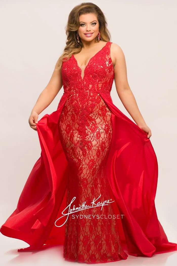 Johnathan Kayne Sydney's Closet JK2016 Size 18 & 24 Fuchsia lace prom dress with overskirt - Image 15