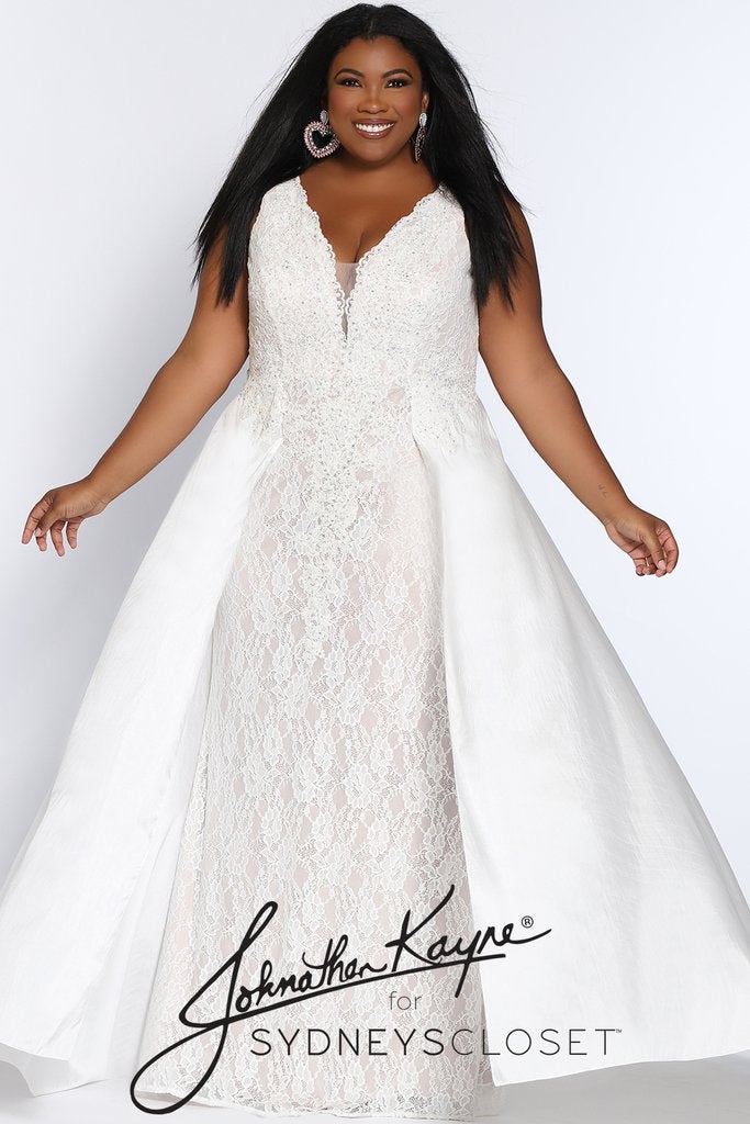 Johnathan Kayne Sydney's Closet JK2016 Size 18 & 24 Fuchsia lace prom dress with overskirt - Image 5
