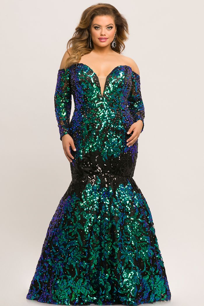 Johnathan Kayne Sydney's Closet JK2010 Size 18 sequin prom dress Long Sleeve mermaid - Image 10
