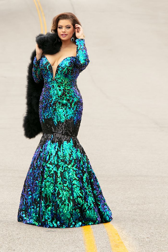 Johnathan Kayne Sydney's Closet JK2010 Size 18 sequin prom dress Long Sleeve mermaid - Image 13
