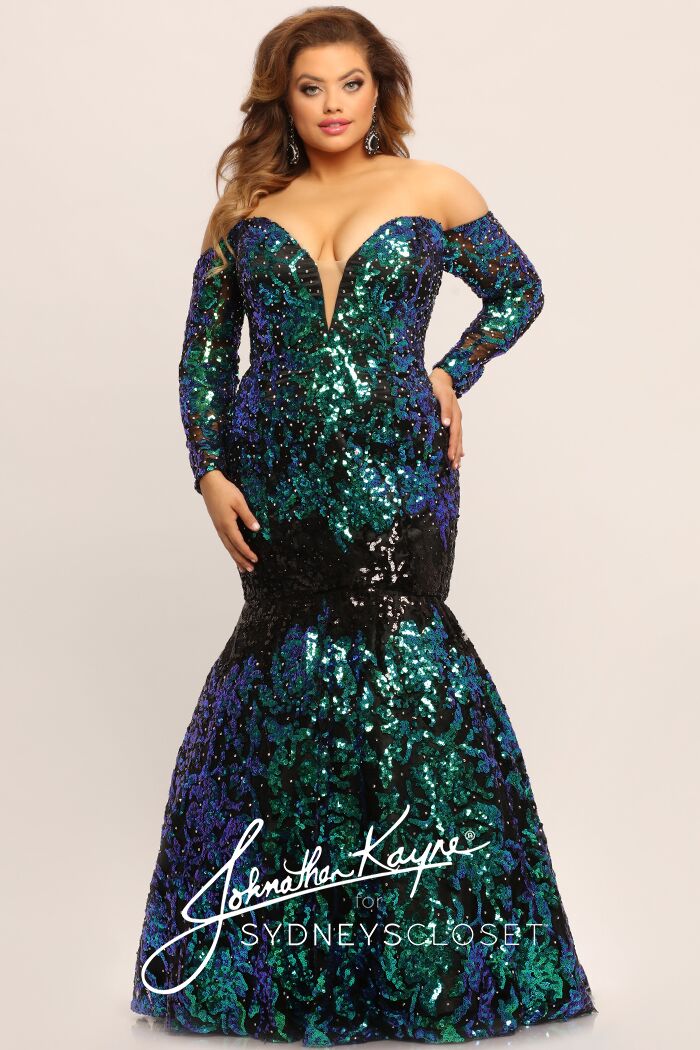 Johnathan Kayne Sydney's Closet JK2010 Size 18 sequin prom dress Long Sleeve mermaid - Image 4