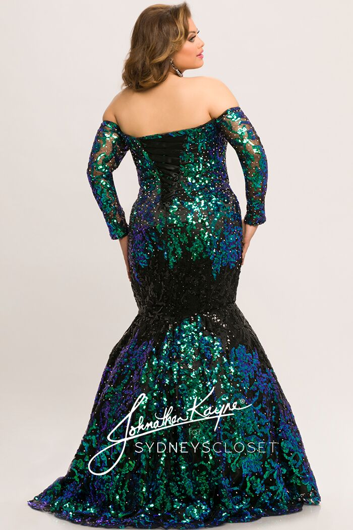 Johnathan Kayne Sydney's Closet JK2010 Size 18 sequin prom dress Long Sleeve mermaid - Image 6