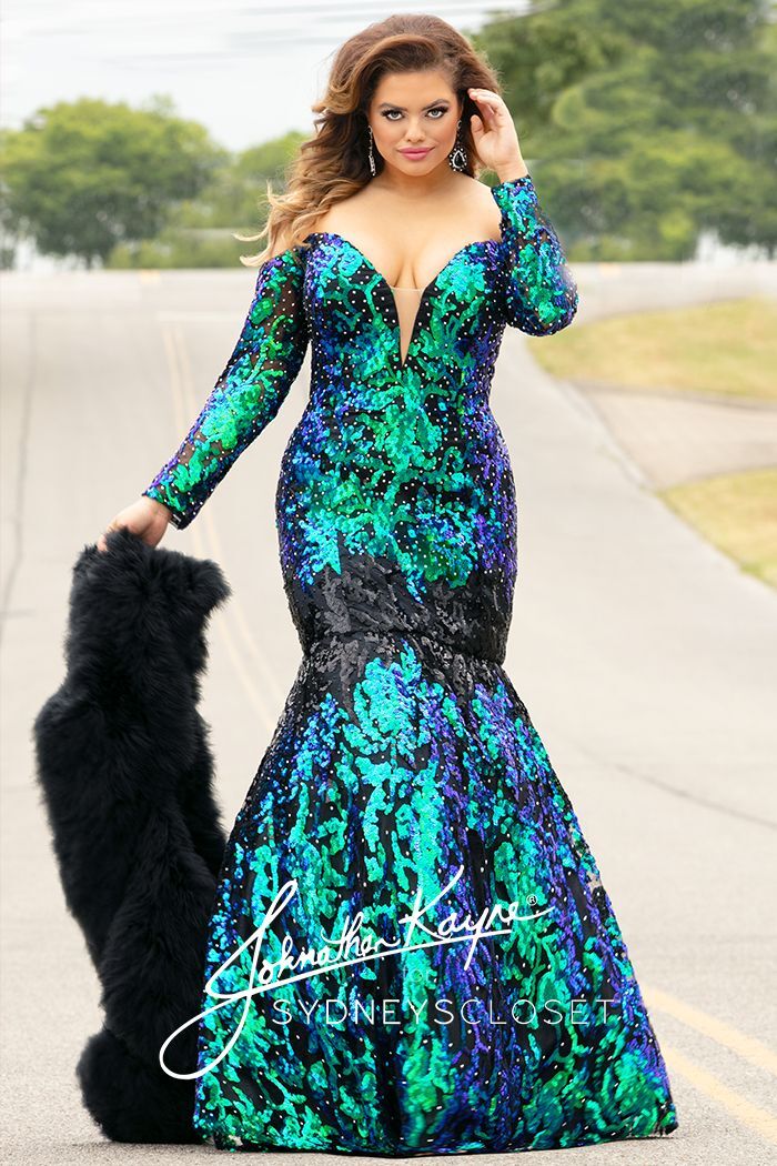 Johnathan Kayne Sydney's Closet JK2010 Size 18 sequin prom dress Long Sleeve mermaid - Image 7