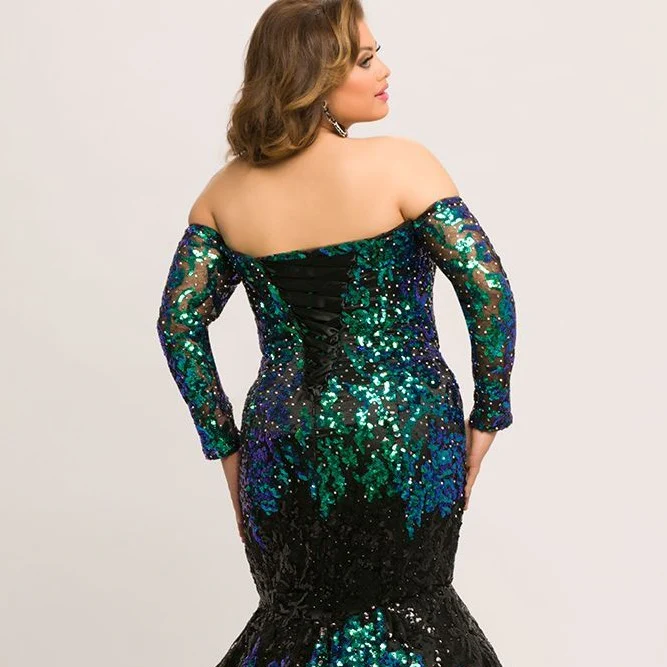 Johnathan Kayne Sydney's Closet JK2010 Size 18 sequin prom dress Long Sleeve mermaid - Image 8
