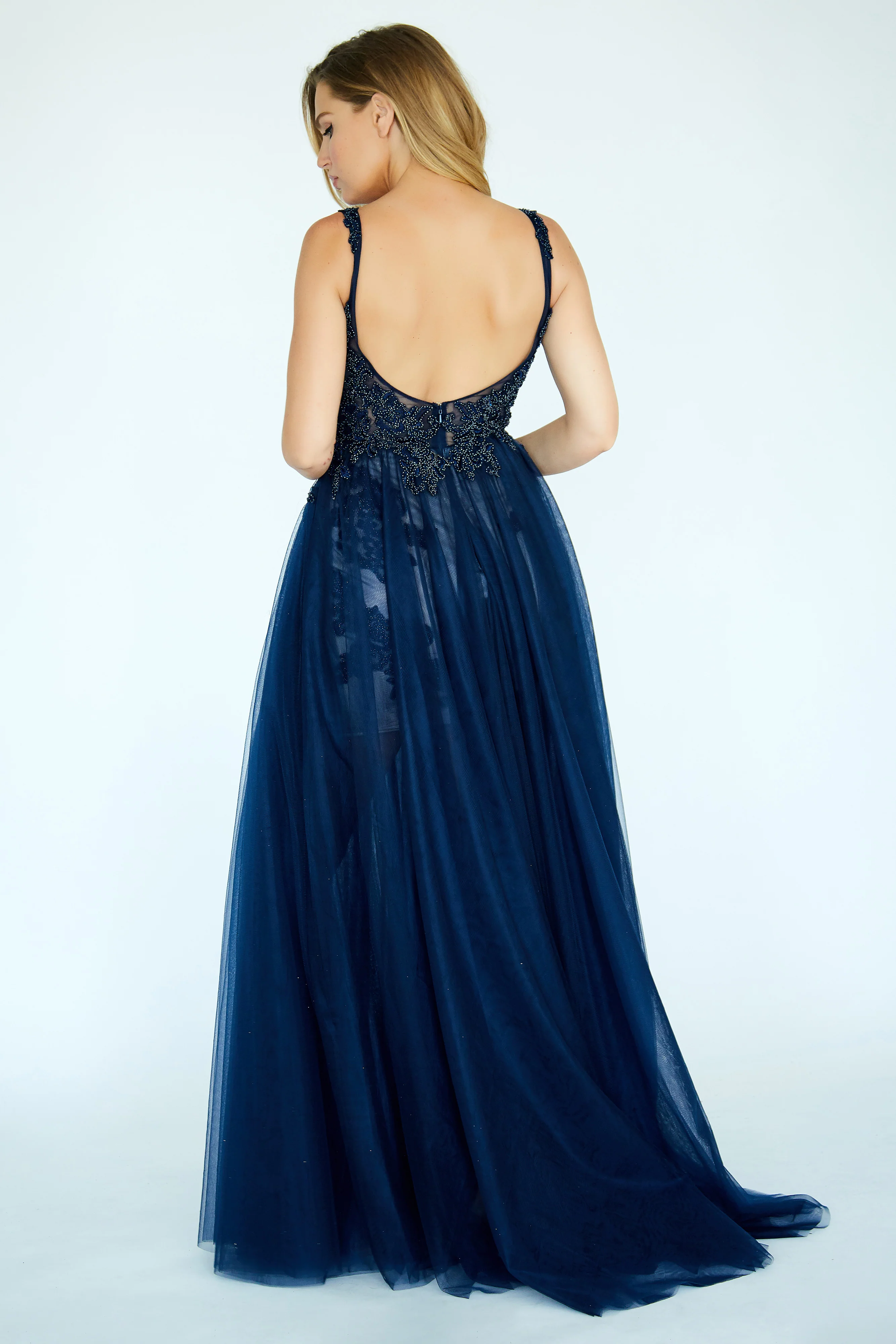 Jolene 20057 Size 4 Long Mini skirt High Slit Prom Dress Sexy Evening Gown Lace Applique - Image 3