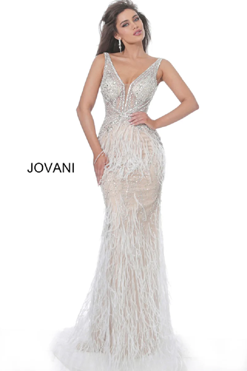 Jovani 03023 Size 8 Lilac Sheer Prom Dress Feather Formal - Image 19