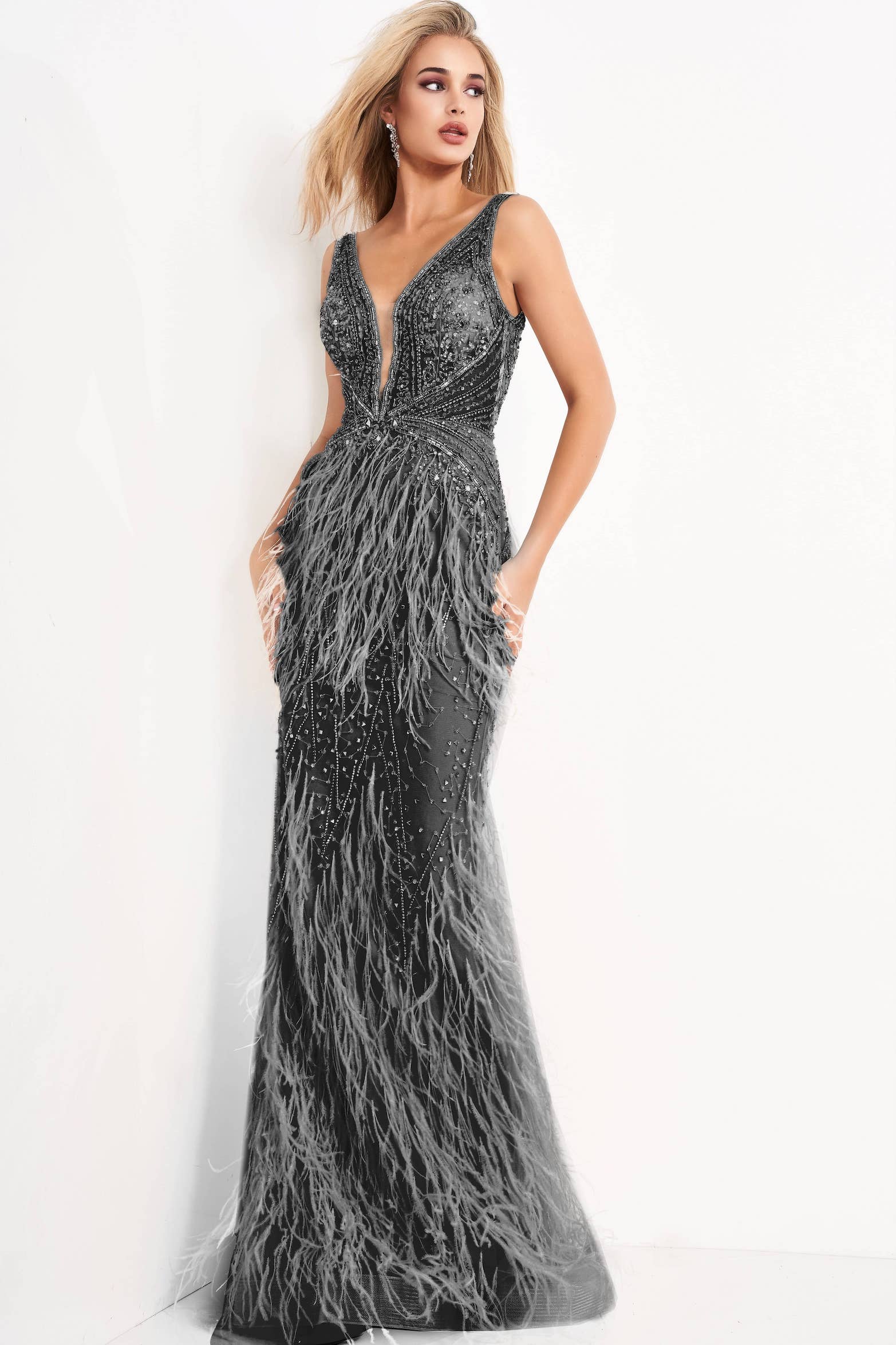 Jovani 03023 Size 8 Lilac Sheer Prom Dress Feather Formal - Image 21