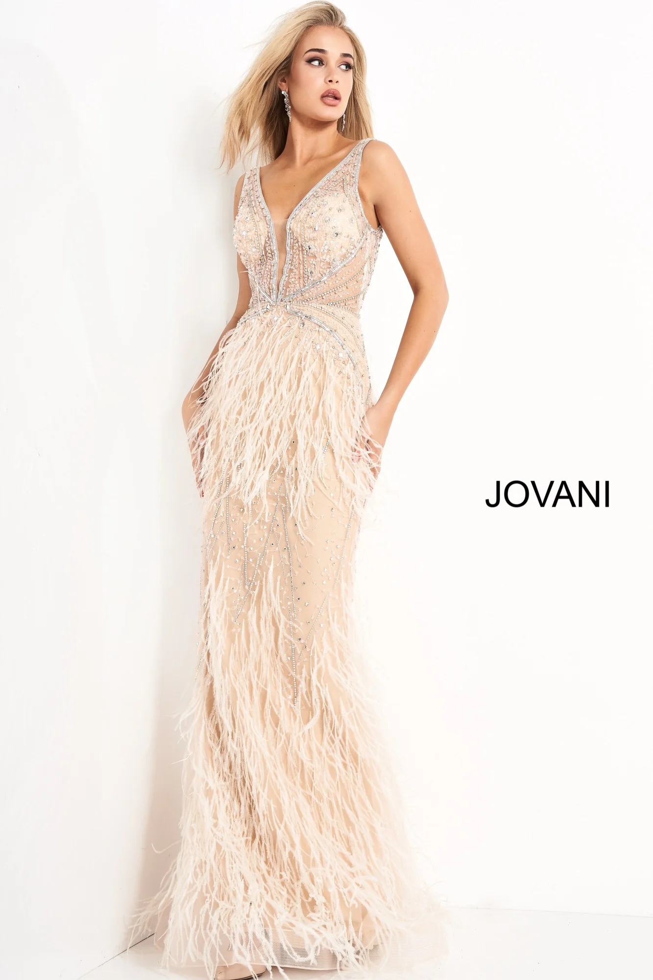 Jovani 03023 Size 8 Lilac Sheer Prom Dress Feather Formal - Image 24