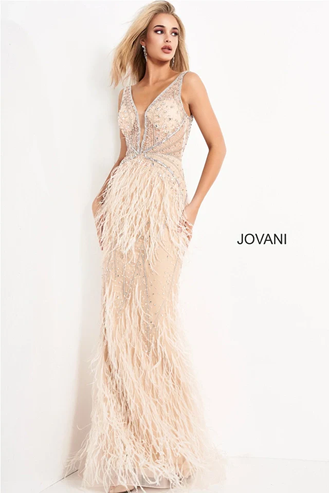 Jovani 03023 Size 8 Lilac Sheer Prom Dress Feather Formal - Image 34