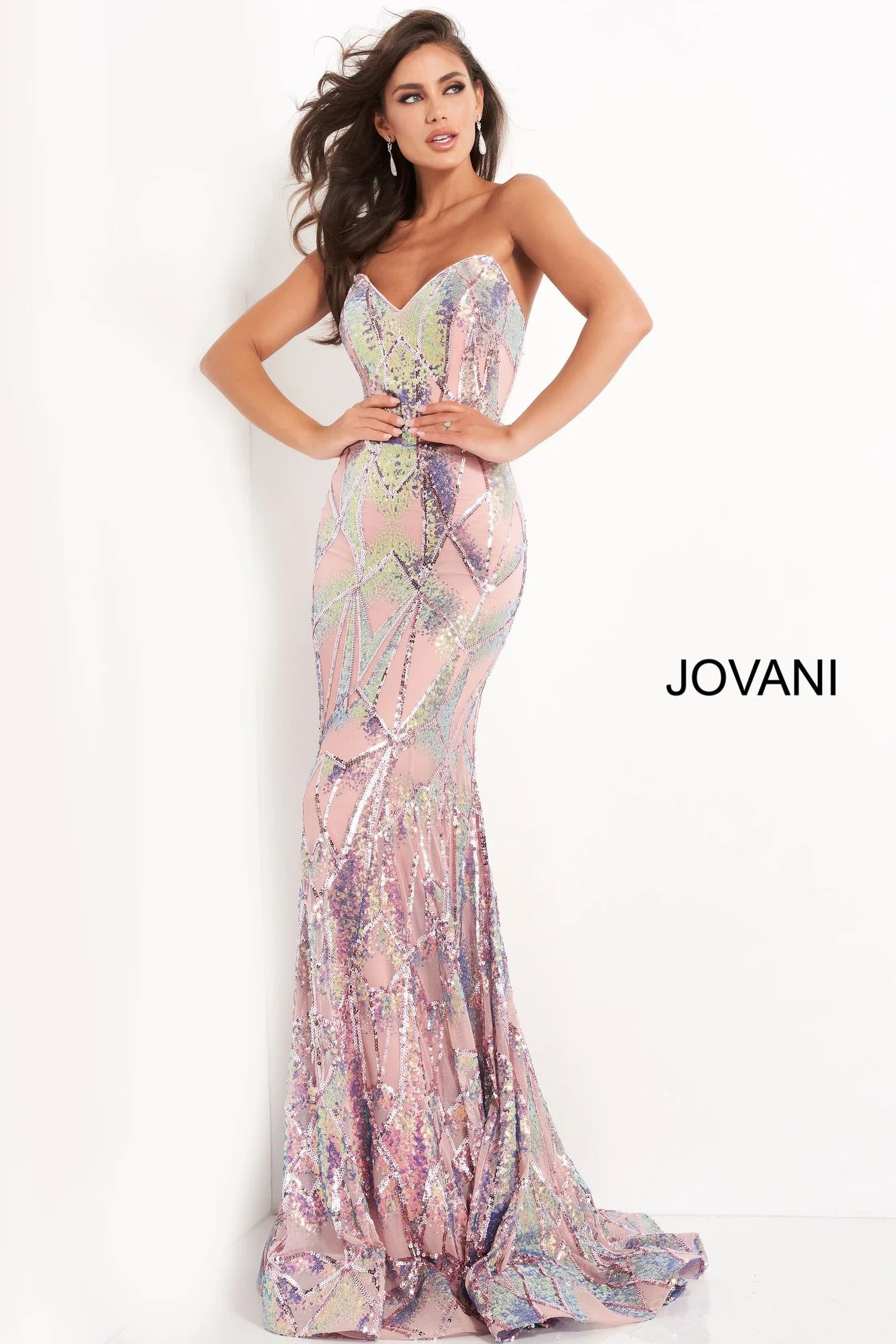 Jovani 05100 Size 8 Pink Fitted Prom Dress Sequin Mermaid Strapless Pageant Gown - Image 3
