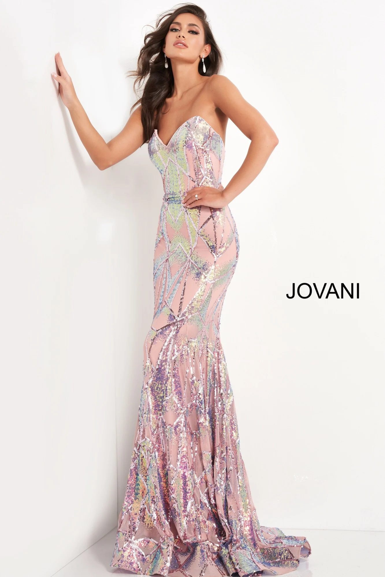Jovani 05100 Size 8 Pink Fitted Prom Dress Sequin Mermaid Strapless Pageant Gown - Image 5