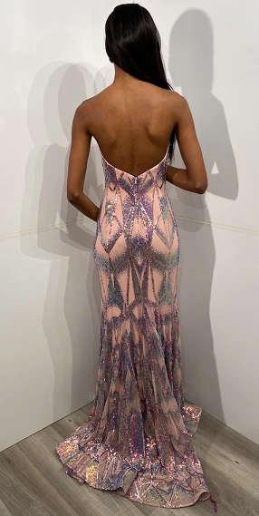 Jovani 05100 Size 8 Pink Fitted Prom Dress Sequin Mermaid Strapless Pageant Gown - Image 6