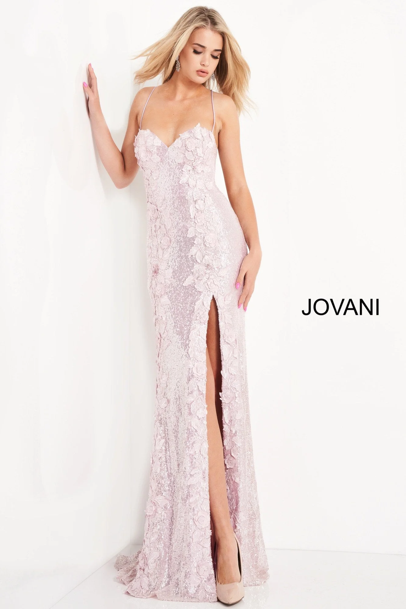 Jovani 06109 Size 8 Long Prom Dress Sequin Floral Applique Formal Slit Backless Pageant - Image 4