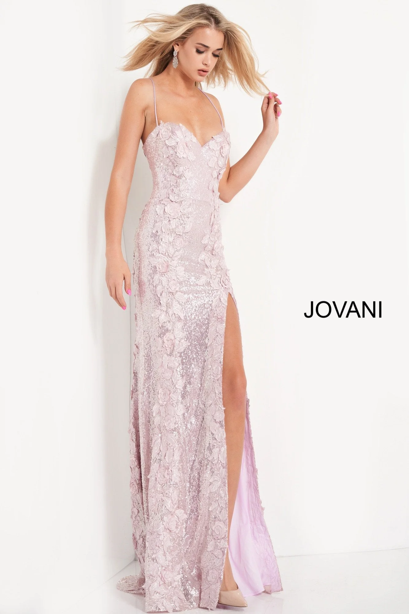 Jovani 06109 Size 8 Long Prom Dress Sequin Floral Applique Formal Slit Backless Pageant - Image 5