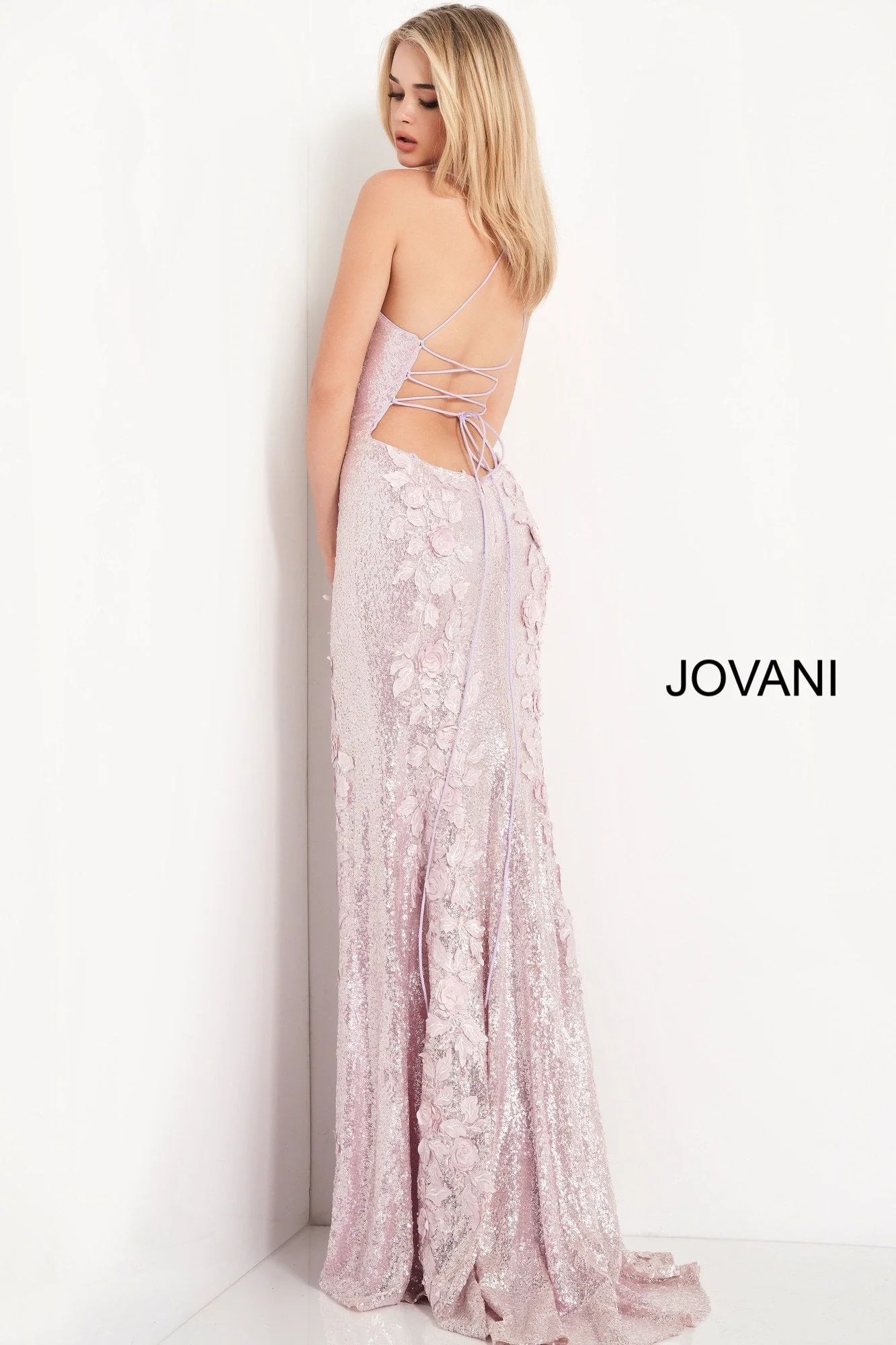Jovani 06109 Size 8 Long Prom Dress Sequin Floral Applique Formal Slit Backless Pageant - Image 6