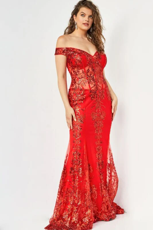 Jovani 06369 Size 12 Red Sheer Corset Prom Dress - Image 6