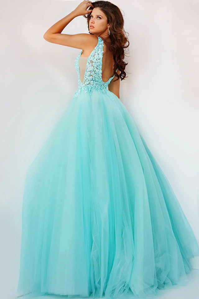 Jovani 08572 Size 0 Mint Tulle Ballgown Fitted Floral Lace Bodice Prom Dress Pageant Formal - Image 2