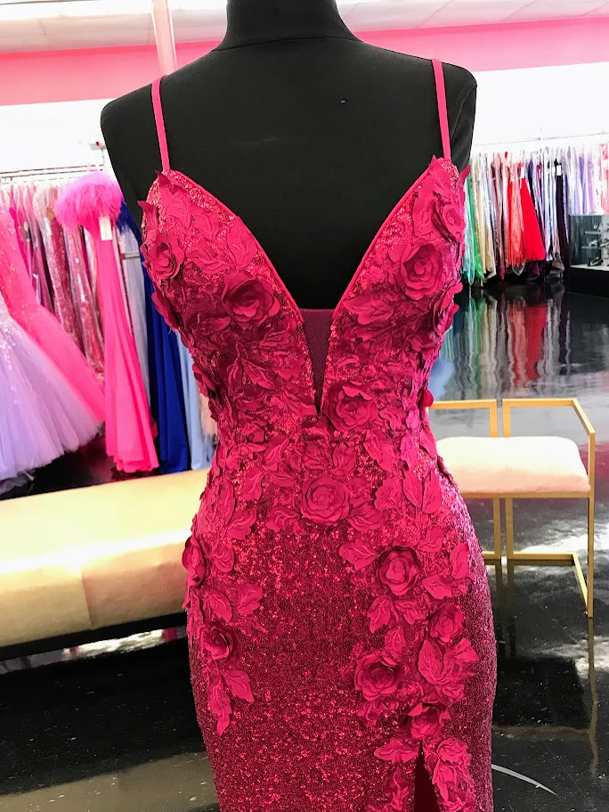 Jovani 1012 Size 2 Raspberry Prom Dress Sequin Fitted Formal Slit Pageant Backless Floral Bodice - Image 26