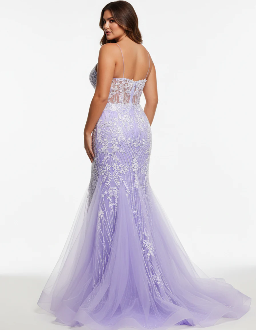 Jovani 37414 size 10 Lilac Long sheer Mermaid Prom Dress Fitted Formal Gown Sequin Gown - Image 6