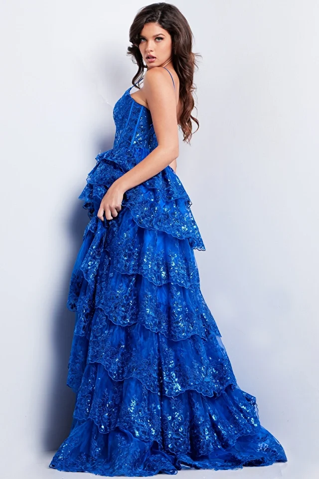 Jovani 38144 Size 12 Hot Pink Prom Dress Lace Sequin Corset High Slit Tulle Formal Pageant Gown - Image 8