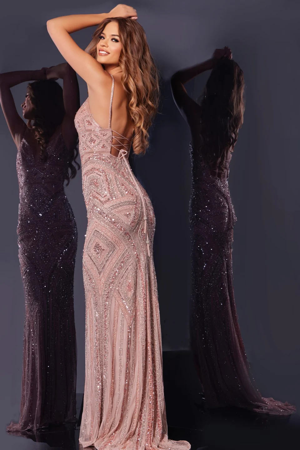 Jovani 38848 Size 4 Lilac Long Beaded Sequin Prom Dress Formal Corset Gown Pageant V Neck Tassel - Image 11