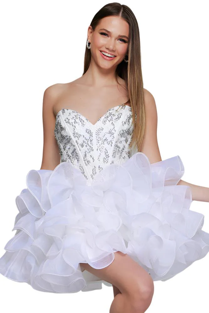 Jovani 39932 Size 0 Hot Pink Short Beaded Corset Homecoming Dress Ruffle Skirt Crystal Strapless Cocktail Dress - Image 4