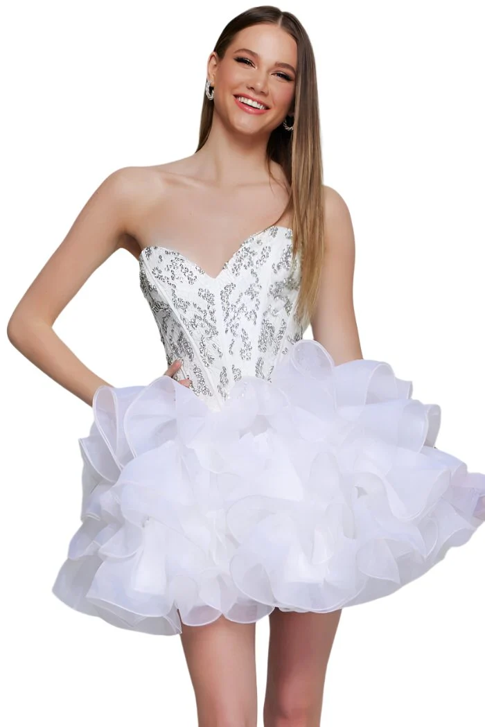 Jovani 39932 Size 0 Hot Pink Short Beaded Corset Homecoming Dress Ruffle Skirt Crystal Strapless Cocktail Dress - Image 5