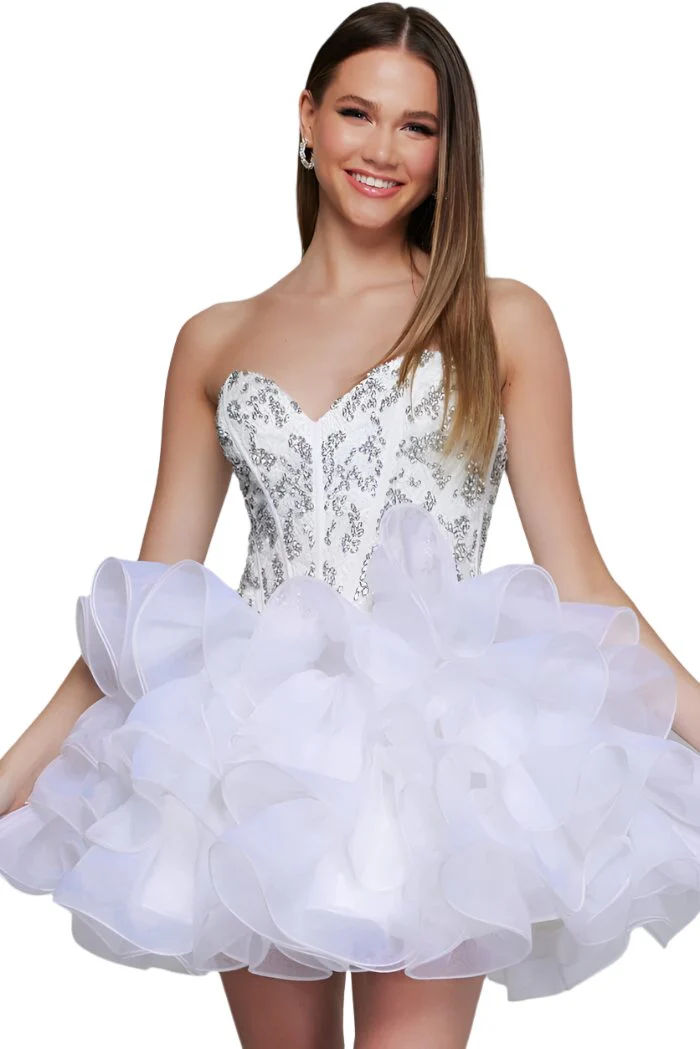 Jovani 39932 Size 0 Hot Pink Short Beaded Corset Homecoming Dress Ruffle Skirt Crystal Strapless Cocktail Dress - Image 6