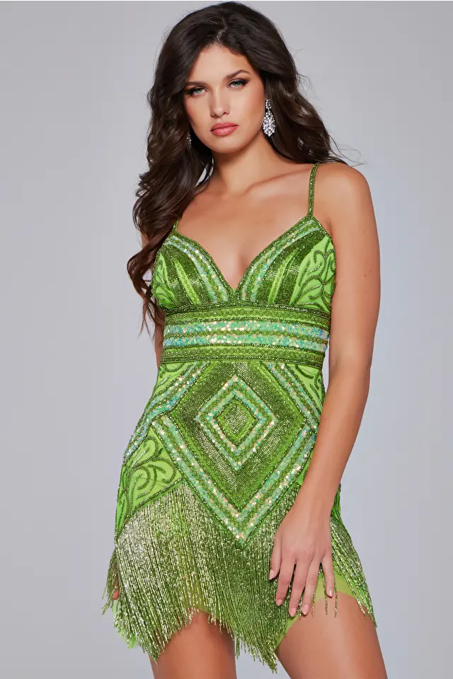 Jovani 41101 Green size 00 Cocktail Dress Homecoming beaded fringe Corset Formal Gown Sequin - Image 3