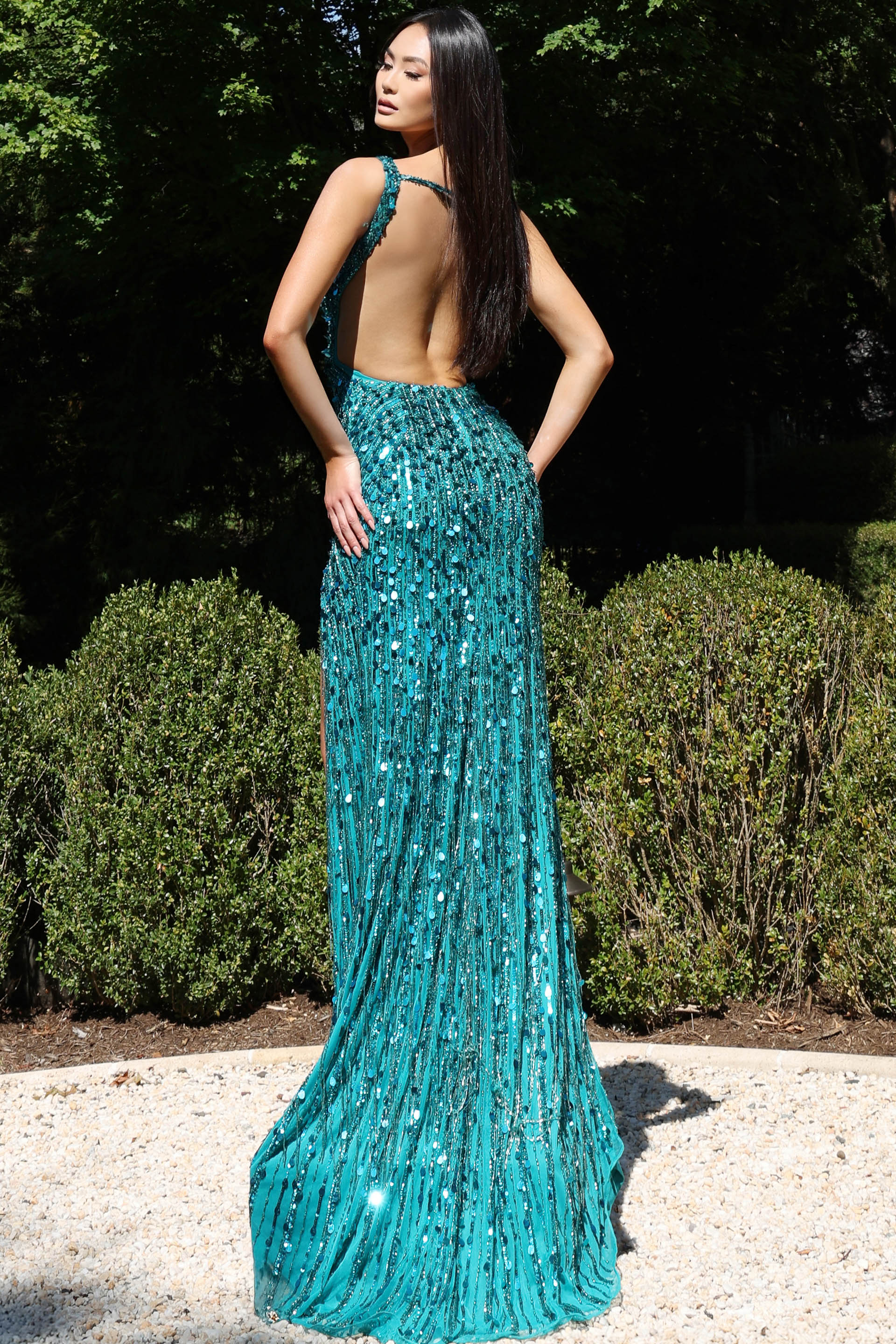 Jovani 43623 Size 4 Nude Gold Backless Fringe Pageant Dress Sequins formal - Image 14