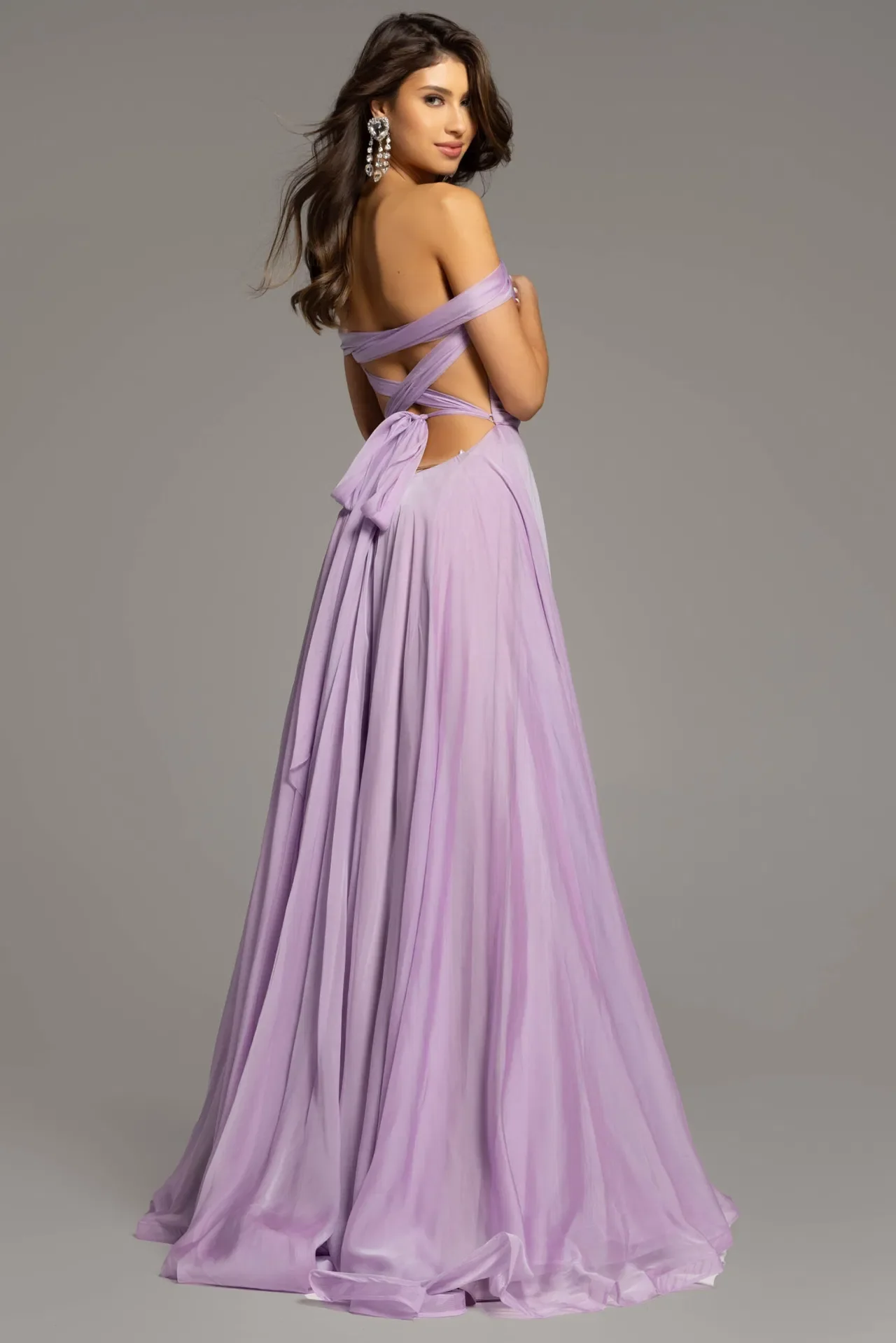 Jovani 43842 Size 14 Lilac Long Maxi Slit A Line Backless Prom Dress Corset Chiffon off the shoulder Formal Gown - Image 2