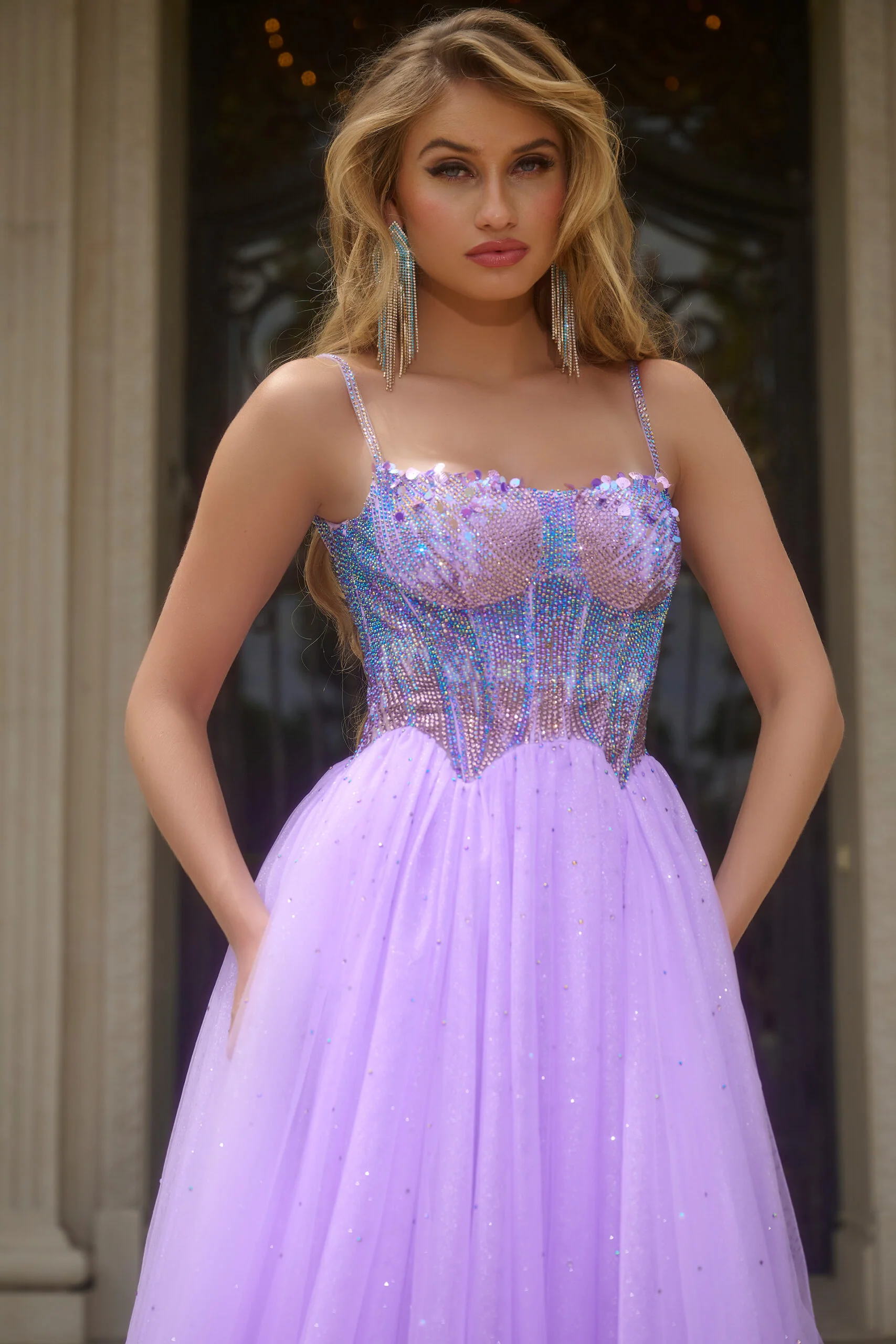 Jovani 44511 Size 0 Blue Ballgown Prom Dress Sheer Crystal - Image 5