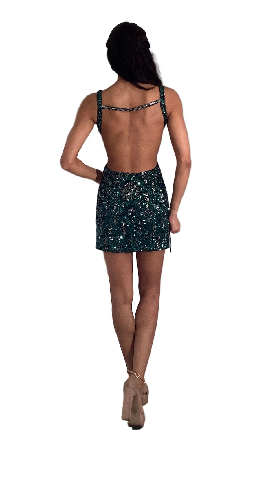 Jovani 46087 Size 2 Gold Short Cocktail Dress Open Back Sequin Beaded Homecoming Backless Gown - Image 3
